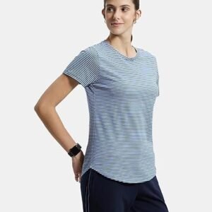 Jockey A121 Women's Super Combed Cotton Stripe Fabric Relaxed Fit Round Neck Half Sleeve T-Shirt