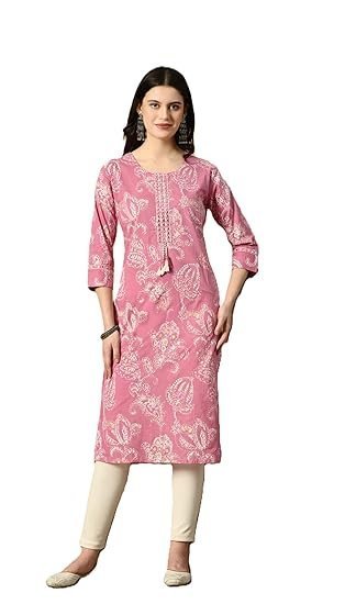 Women's Pure Cotton Embroidered Straight Kurta || Women's Cotton 3/4th Sleeve Stylish Kurtis, Office Wear, Latest Fashion Kurta for Ladies