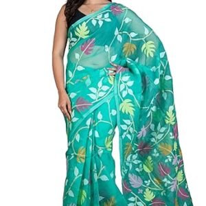 Bengal looms India - Jangla Jaal Work Muslin Dhakai Jamdani Silk Saree for Women