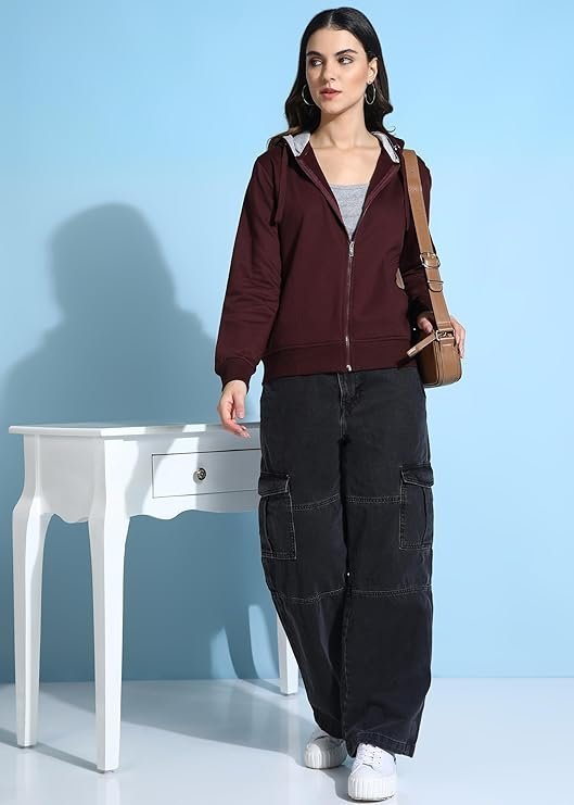 Zipper Hooded Sweatshirt | Front Zip, Ribbed Hem, Lined Hood, Casual Winter Wear - Image 6