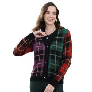 Monte Carlo Women's Regular Fit Cardigan | Self Design Pattern | Button Closure with Full Sleeve V Neck Winter Cardigan for Womens