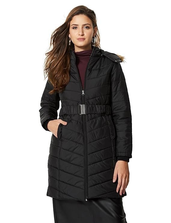 Symbol Women's Polyester Long Line Regular Fit Parka Quilted Jacket (Puffer Jackets)