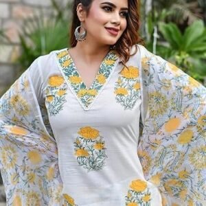 KLOSIA Women Viscose Straight Block Printed Kurta Pant With Dupatta