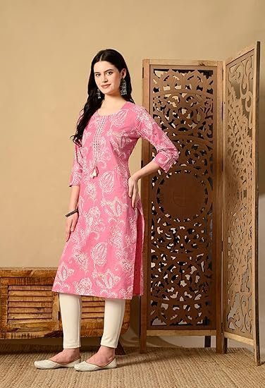 Women's Pure Cotton Embroidered Straight Kurta || Women's Cotton 3/4th Sleeve Stylish Kurtis, Office Wear, Latest Fashion Kurta for Ladies - Image 2