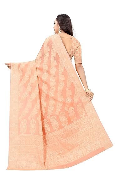 SWORNOF Women's Lucknowi Chikankari Linen cotton Woven Sarees For Women with Blouse sarees for Women - Image 6