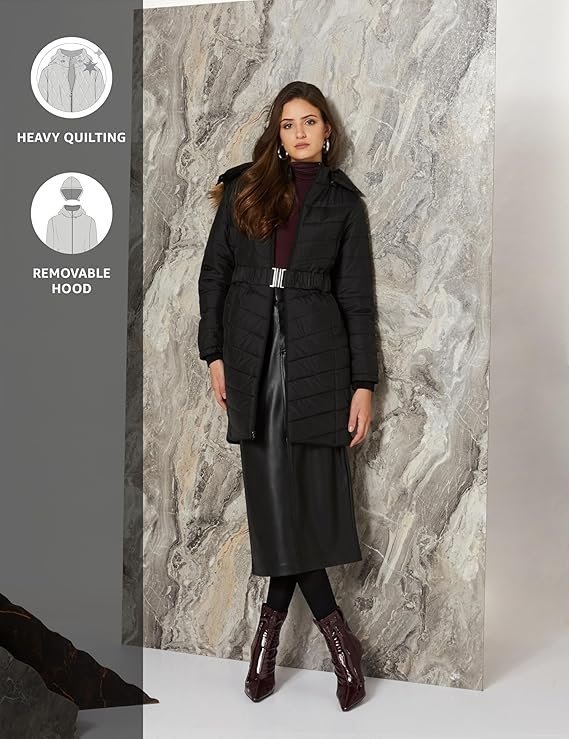 Symbol Women's Polyester Long Line Regular Fit Parka Quilted Jacket (Puffer Jackets) - Image 5