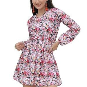 Fashion Women's Rayon Full Sleeve A-Line Knee-Length Western Dresses for Women or Girls