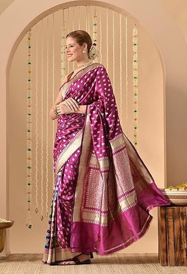 THE WEAVERS SHOP BY RAAVI Pure Banarasi Silk Zari Weave Handloom Saree - Pink - Image 4