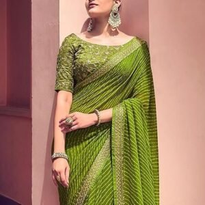 SIRIL Women's Georgette Bandhani Printed Saree With Unstitched Blouse Piece