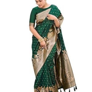 MANOHARI Women's Trendy Banarasi Woven Saree with Heavy Jacquard Work, Elegant Design, Silk Saree with Maching Lace Border Unstitched Blouse Piece for Weddings & Festive Occasions
