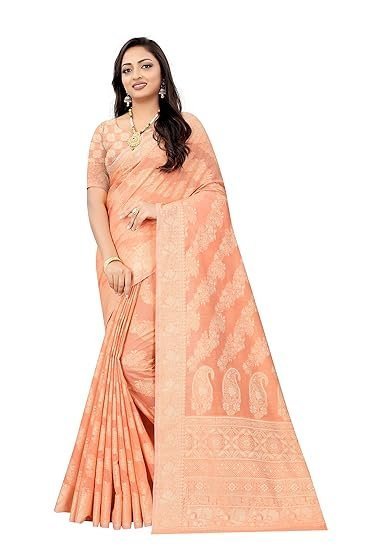 SWORNOF Women's Lucknowi Chikankari Linen cotton Woven Sarees For Women with Blouse sarees for Women - Image 3