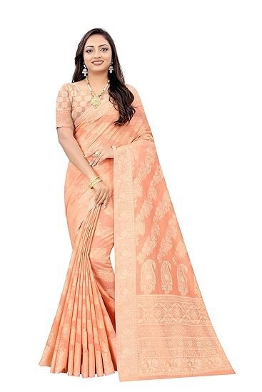 SWORNOF Women's Lucknowi Chikankari Linen cotton Woven Sarees For Women with Blouse sarees for Women