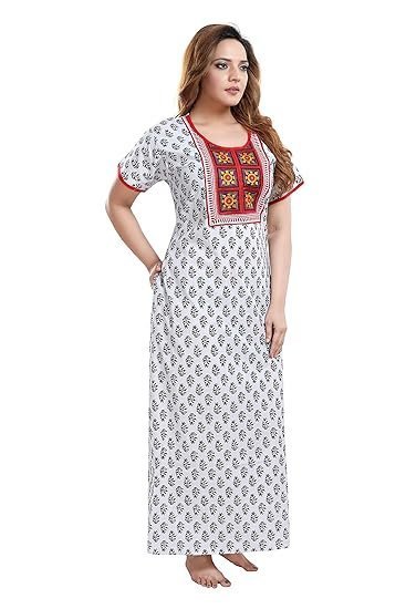 TRUNDZ Women's Cotton Embroidered Maxi Nighty (NTY2378_White_Free Size) - Image 3