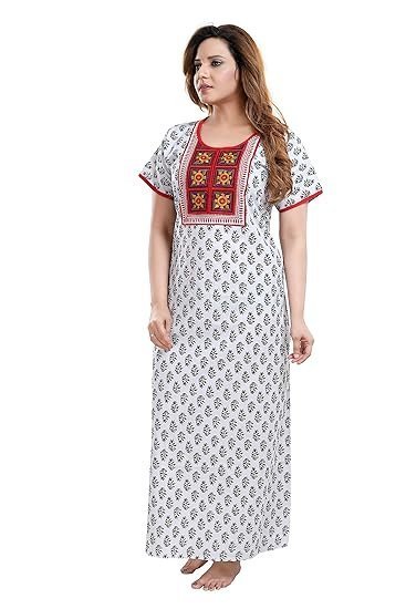 TRUNDZ Women's Cotton Embroidered Maxi Nighty (NTY2378_White_Free Size) - Image 4