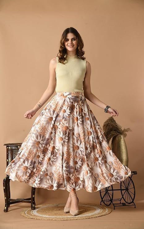 VAGISHA Designer Lehanga Style Full Flared Printed Skirts for Women's/Girls/Ladies - Image 2