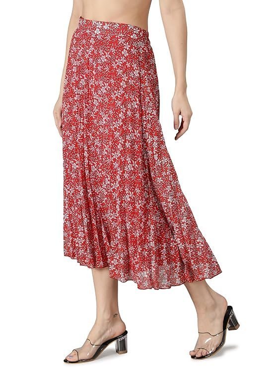 NUEVOSDAMAS Floral Printed Pleated Navy/Multi Skirt - Image 3