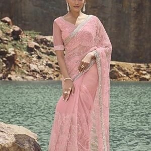 Suha Womens Net Saree | Women's Traditional Ethnic Wear Saree With Attach Unstitch Blouse Piece