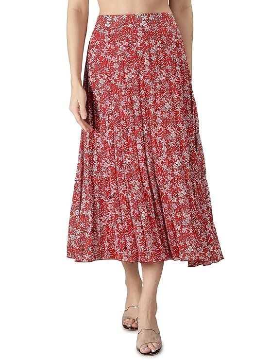 NUEVOSDAMAS Floral Printed Pleated Navy/Multi Skirt