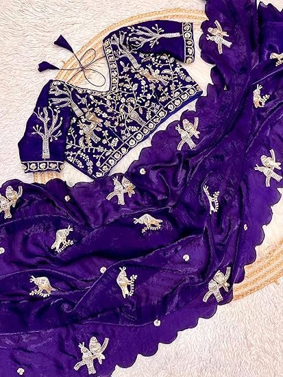 VS FASHION Saree For Womens And Girls Fandy sattin Fabric With Beautiful khatli Brits work along with all over arco border - Image 3