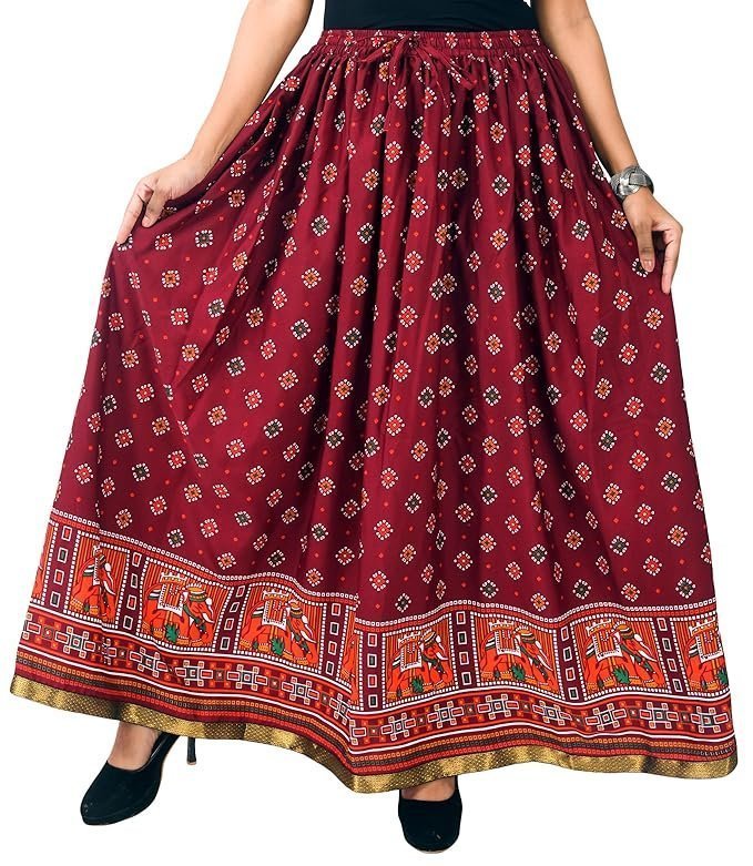 SAMJHI Premium Polyester Long Skirt for Women, Free Size